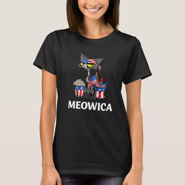 Katze 4. Juli US-amerikanische Flagge Merica Meowi T-Shirt (Vorderseite)