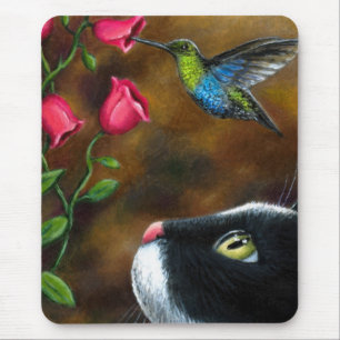 Katze 571 Tuxedo mit Hummingbird Mousepad