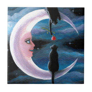 Katze 581 schwarze Katzen auf dem Mond Fliese