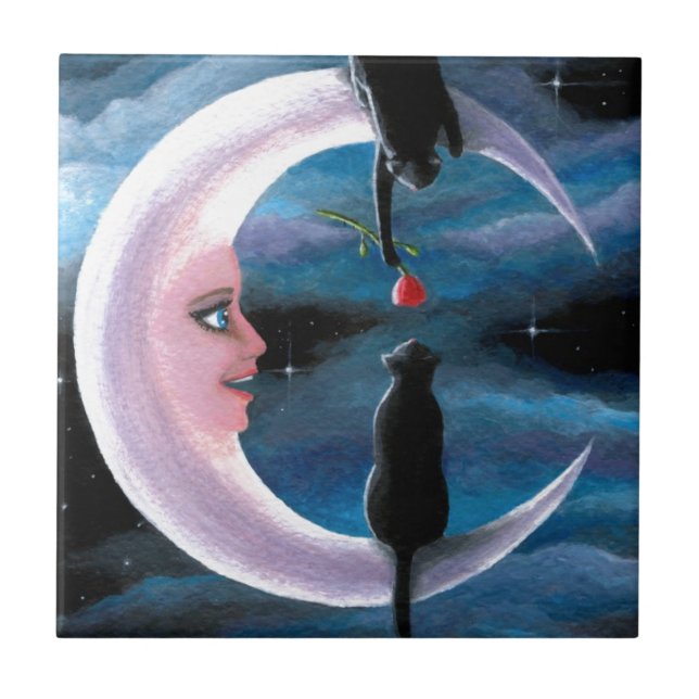 Katze 581 schwarze Katzen auf dem Mond Fliese (Vorderseite)