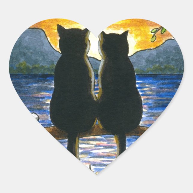 Katze 582 schwarze Katzen Herz-Aufkleber (Vorderseite)