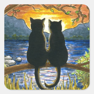 Katze 582 schwarze Katzen Quadratischer Aufkleber