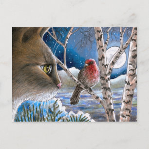 Katze 600 Vögel Postkarte