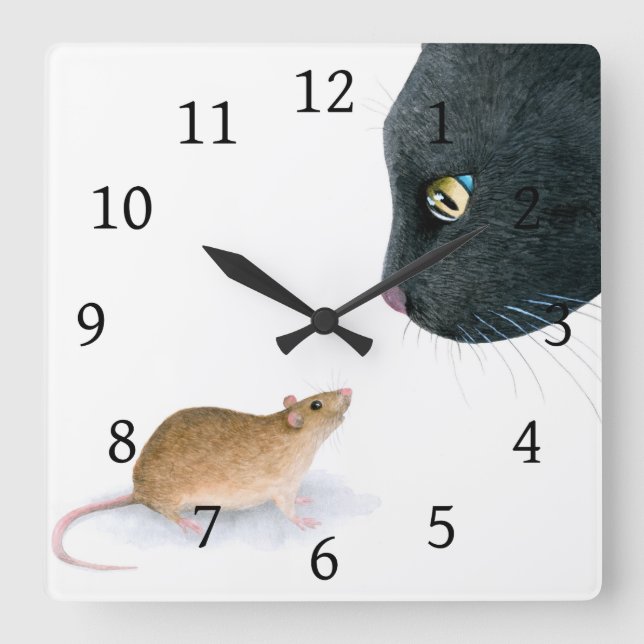 Katze 604 Katzenmaus Quadratische Wanduhr (Vorderseite)