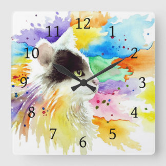 Katze 605 quadratische wanduhr