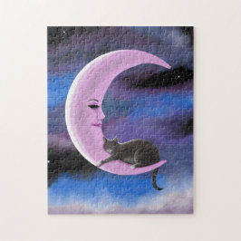 Katze 661 Funny cat on pink moon Puzzle