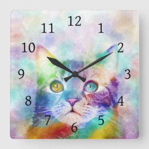 Katze 663 Multicolorkatze Quadratische Wanduhr