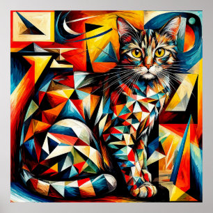 Katze Abstrakt kubistische Malerei Poster