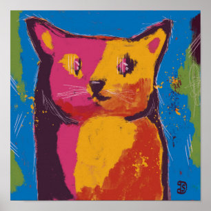 Katze, abstrakte digitale Malerei, helle Farben Poster