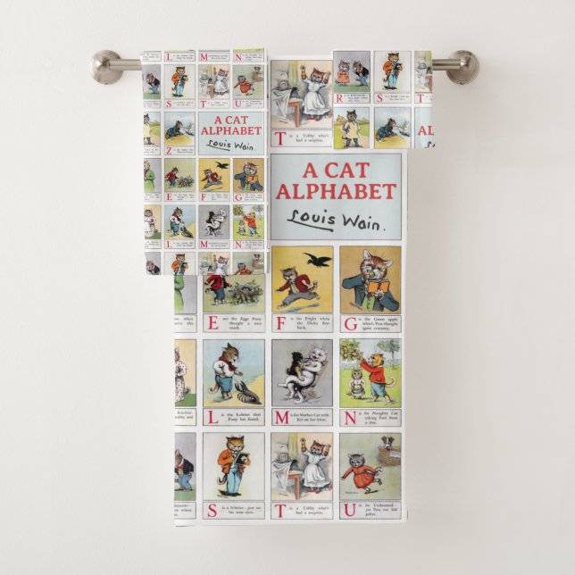 Katze Alphabet, Louis Wain Badhandtuch Set (Insitu)