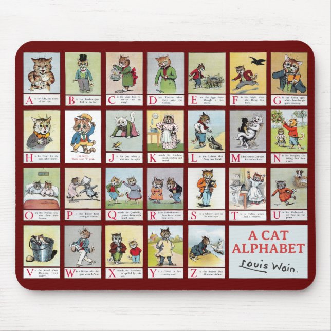 Katze Alphabet, Louis Wain Mousepad (Vorne)