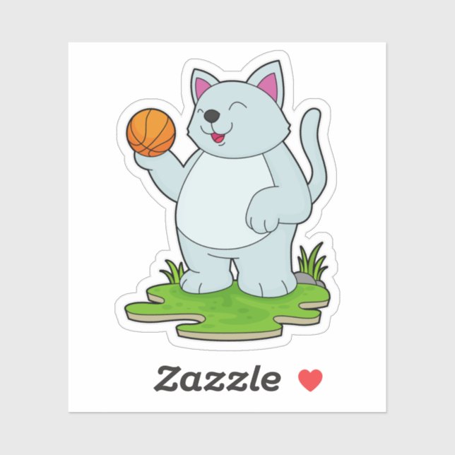Katze als Basketballspieler mit Basketball Aufkleber (Blatt)
