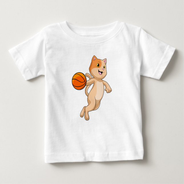 Katze als Basketballspieler mit Basketball Baby T-shirt (Vorderseite)