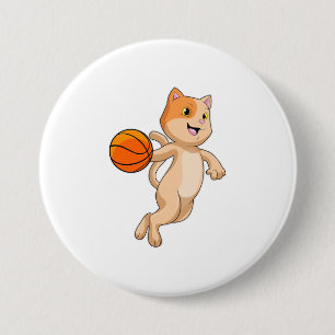 Katze als Basketballspieler mit Basketball Button