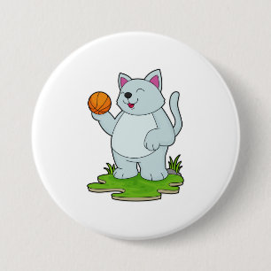 Katze als Basketballspieler mit Basketball Button
