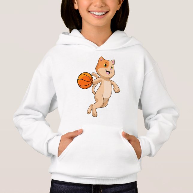 Katze als Basketballspieler mit Basketball Hoodie (Vorderseite)