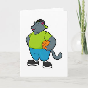 Katze als Basketballspieler mit Basketball Karte
