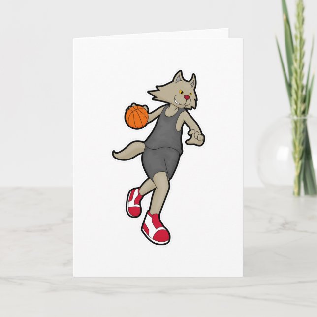 Katze als Basketballspieler mit Basketball Karte (Vorderseite)