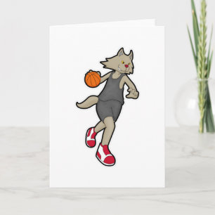 Katze als Basketballspieler mit Basketball Karte