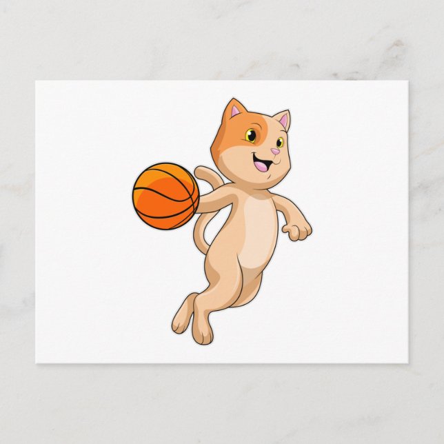 Katze als Basketballspieler mit Basketball Postkarte (Vorderseite)