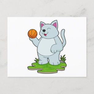 Katze als Basketballspieler mit Basketball Postkarte