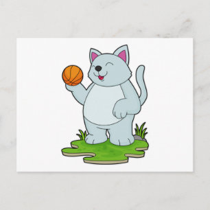 Katze als Basketballspieler mit Basketball Postkarte