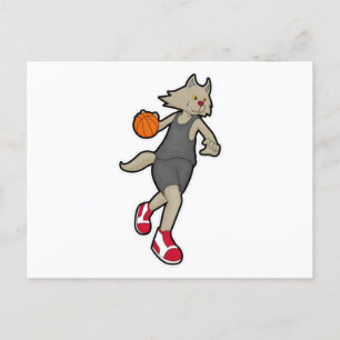Katze als Basketballspieler mit Basketball Postkarte