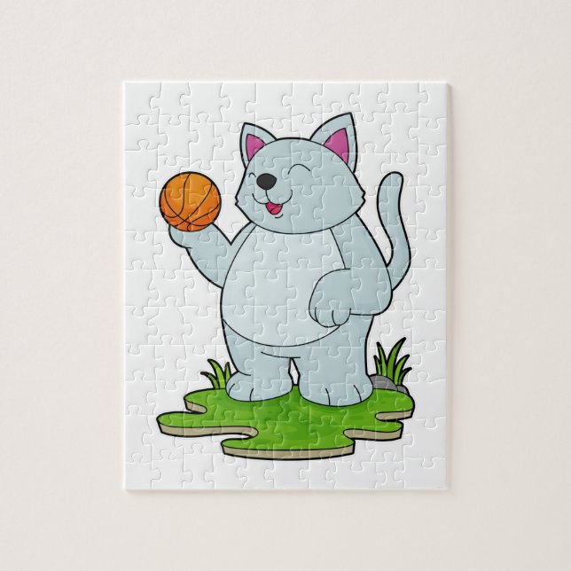 Katze als Basketballspieler mit Basketball Puzzle (Vertikal)