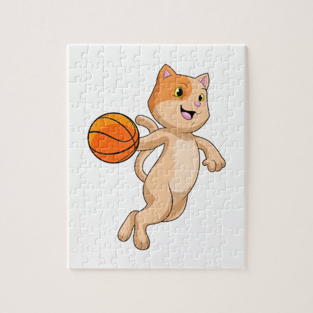 Katze als Basketballspieler mit Basketball Puzzle (Vertikal)