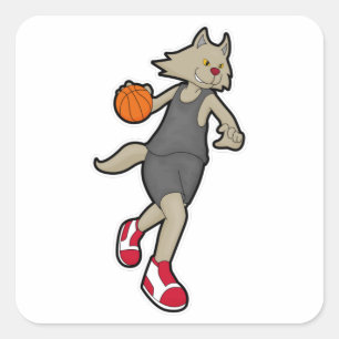 Katze als Basketballspieler mit Basketball Quadratischer Aufkleber