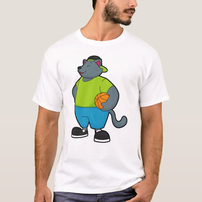 Katze als Basketballspieler mit Basketball T-Shirt (Vorderseite)