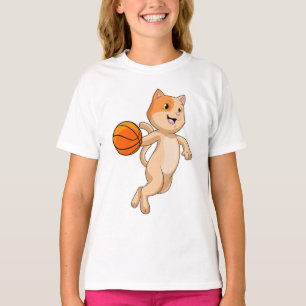 Katze als Basketballspieler mit Basketball T-Shirt