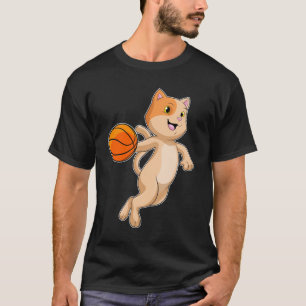 Katze als Basketballspieler mit Basketball T-Shirt