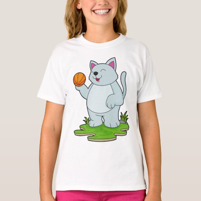 Katze als Basketballspieler mit Basketball T-Shirt (Vorderseite)