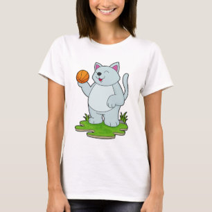 Katze als Basketballspieler mit Basketball T-Shirt