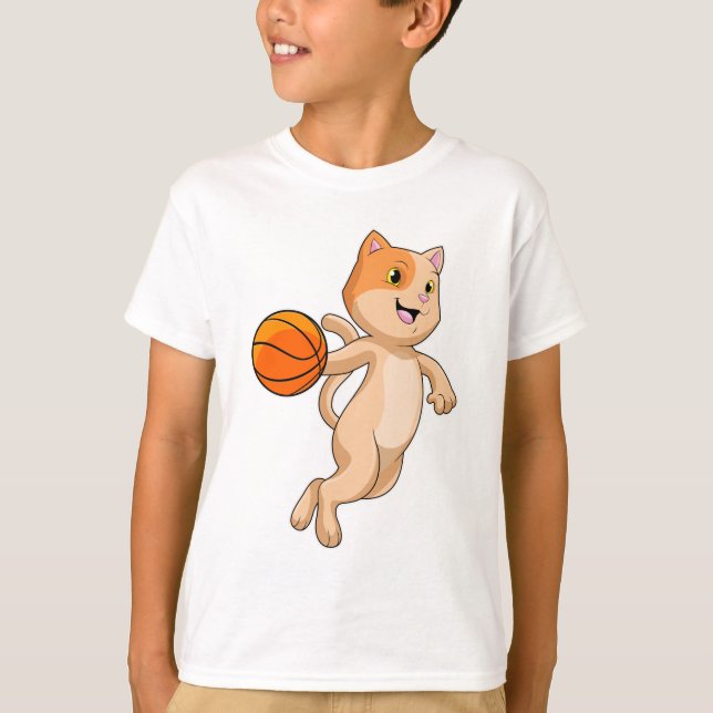 Katze als Basketballspieler mit Basketball T-Shirt (Vorderseite)