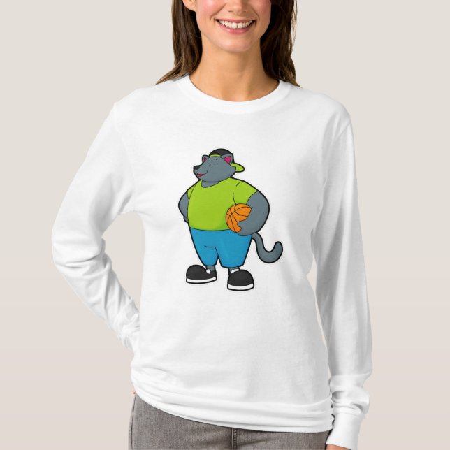 Katze als Basketballspieler mit Basketball T-Shirt (Vorderseite)