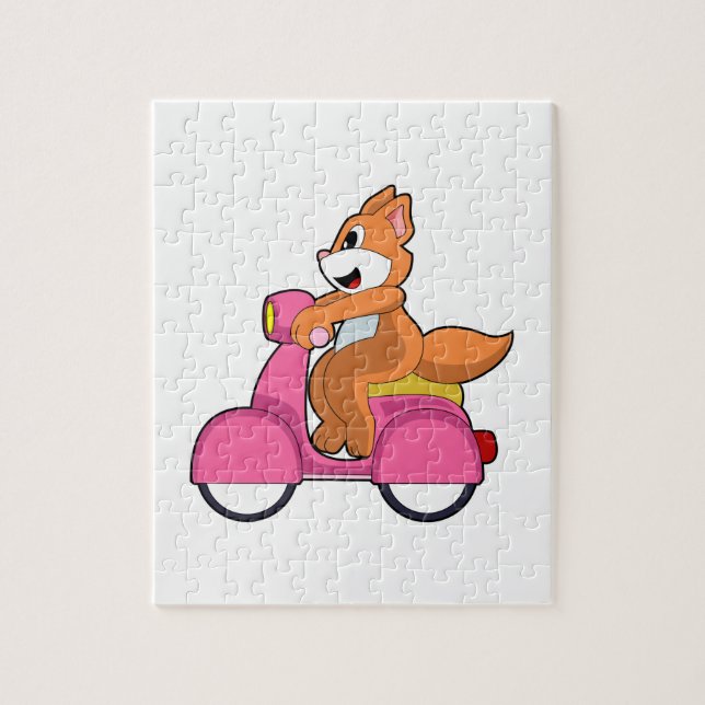 Katze als Biker mit Scooter.PNG Puzzle (Vertikal)