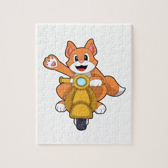 Katze als Biker mit Scooter.PNG Puzzle (Vertikal)