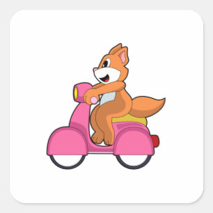 Katze als Biker mit Scooter.PNG Quadratischer Aufkleber