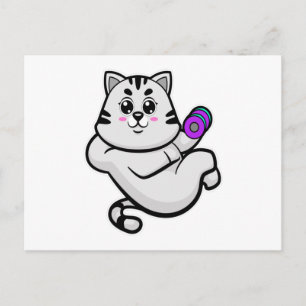 Katze als Bodybuilder mit Kurzhantel Postkarte