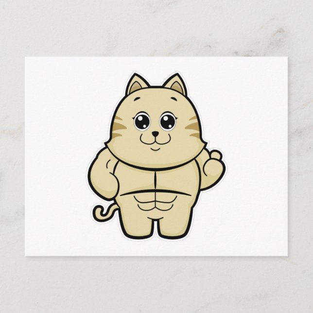 Katze als Bodybuilder mit Sixpack Postkarte (Vorderseite)
