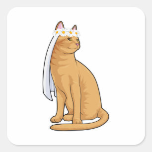 Katze als Braut mit Schleier Quadratischer Aufkleber