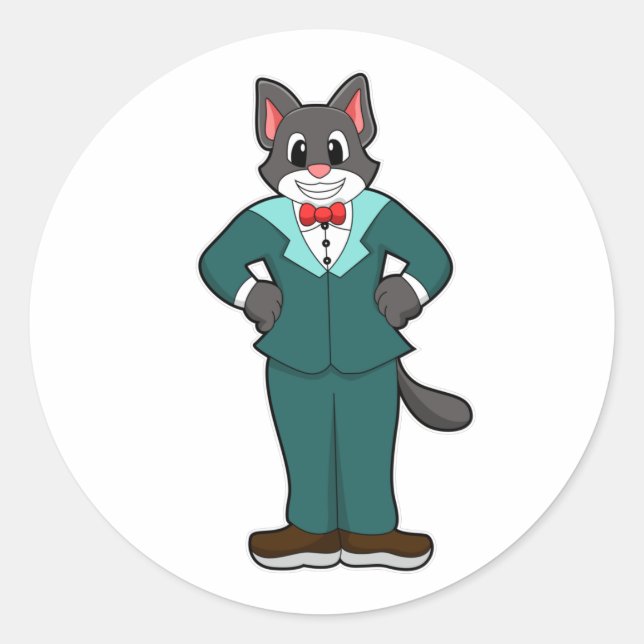 Katze als Bräutigam mit Anzug und Band Runder Aufkleber (Vorderseite)