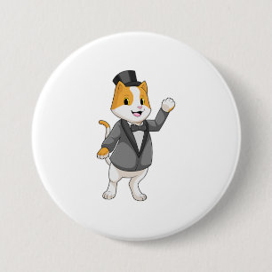 Katze als Bräutigam mit Band Button