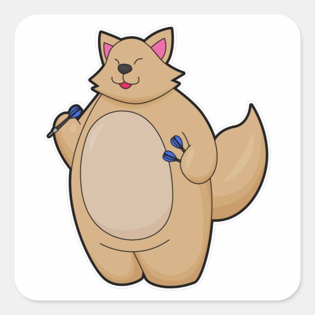 Katze als Dart-Spieler mit Darts Quadratischer Aufkleber (Vorderseite)