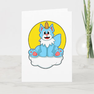Katze als Einhorn auf Wolken & Sonne Karte