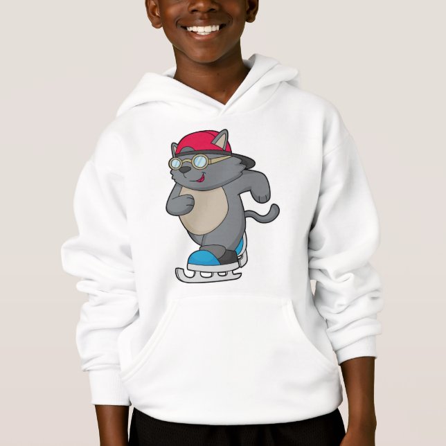 Katze als Eis-Skater mit Eis-Skaten Hoodie (Vorderseite)