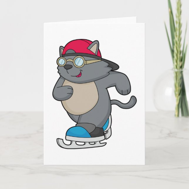 Katze als Eis-Skater mit Eis-Skaten Karte (Vorderseite)