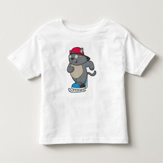 Katze als Eis-Skater mit Eis-Skaten Kleinkind T-shirt (Vorderseite)